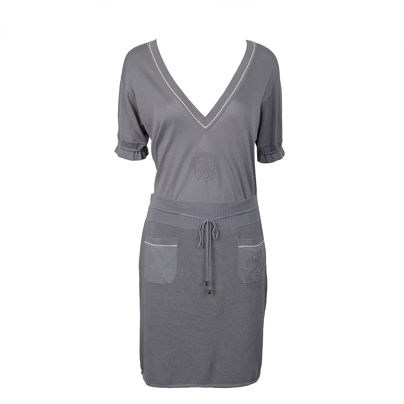Chanel Grey Knit Short sleeve Blouse & Mini Skirt