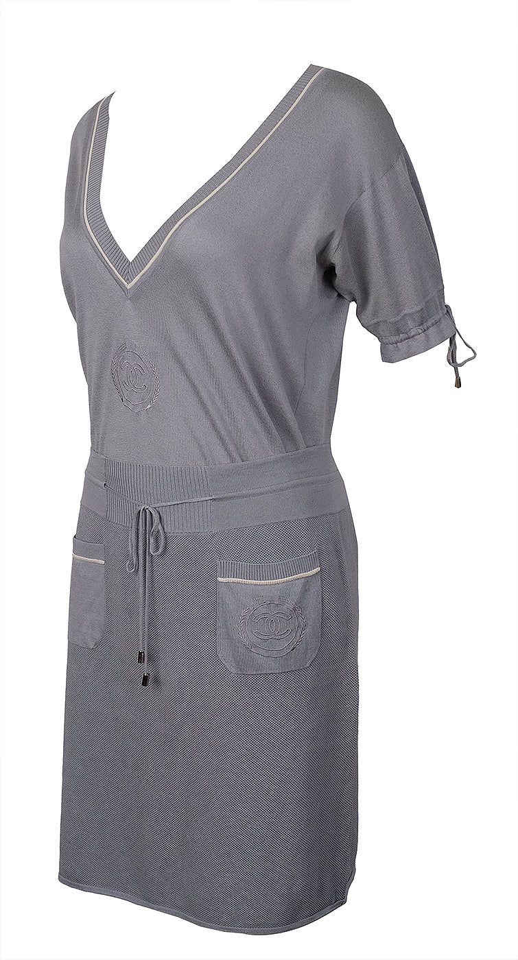 Chanel Grey Knit Short sleeve Blouse & Mini Skirt