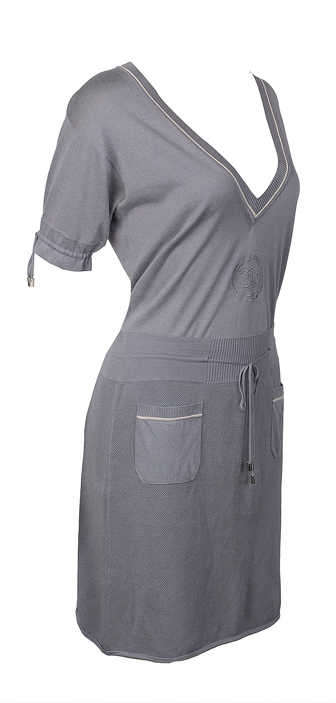 Chanel Grey Knit Short sleeve Blouse & Mini Skirt