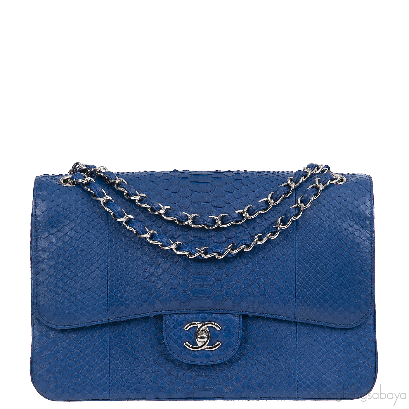 Chanel Classic Blue Python Jumbo Flap Bag
