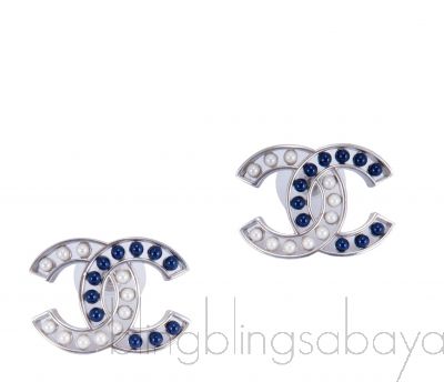 CC Pearl / Blue Stone Earrings