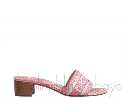 Dway Pink Embroidered Heeled Slide