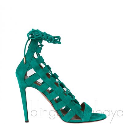 Green Suede Lace Up Sandals
