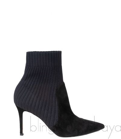 Black Knitted Pointed Toe Ankle Boots