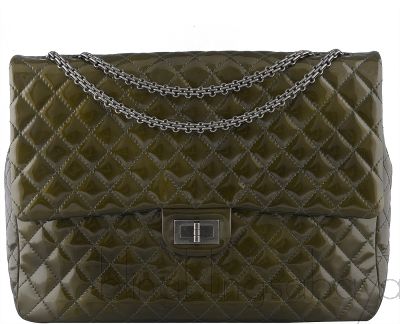 2.55 Olive Green Patent Quilted Flap XL