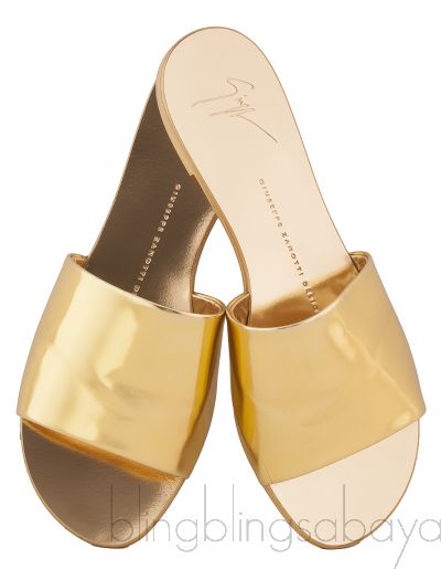 Gold Flat Leather Mule     