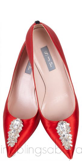 Red Satin Crystal Embellished Heels