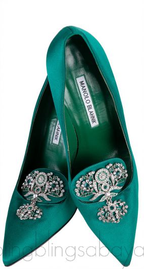 Emerald Green Crystal Satin Heels