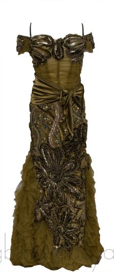 Moss Green Gold Mettalic Embellished Top & Skirt
