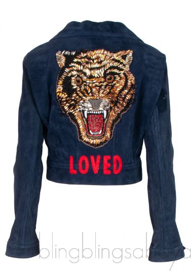 Blue Suede Tiger Loved Crop Leather Jacket