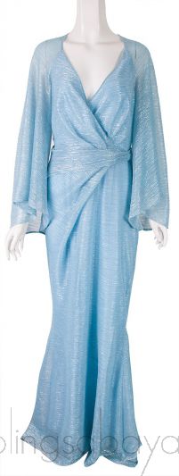 Light Blue Metallic V-neck Gown
