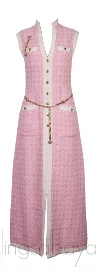 Pink Tweed Sleeveless Long Dress