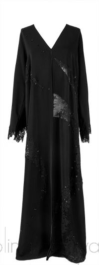 Black Beaded & Lace Trim Abaya  