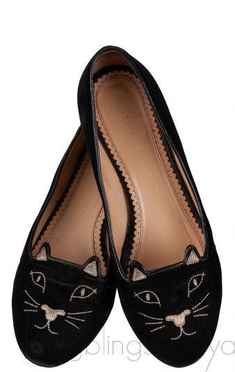 Kitty Black Velvet Flat Shoes