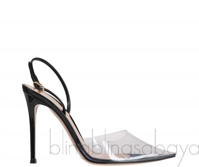 PVC Black Slingback Pointed Toe Heels