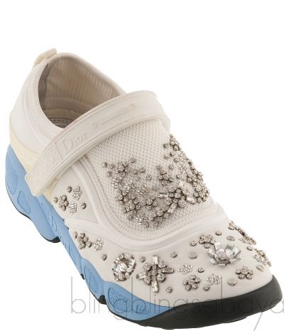 White Crystal Embellished Sneakers  