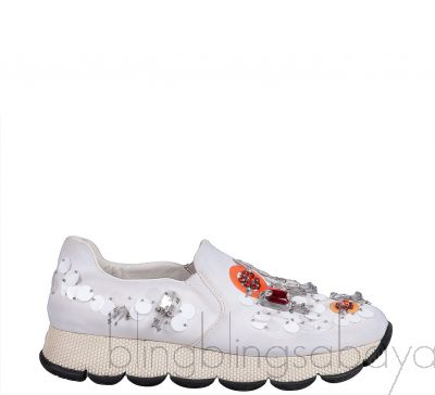 White Sequin Embellished Sneakers   