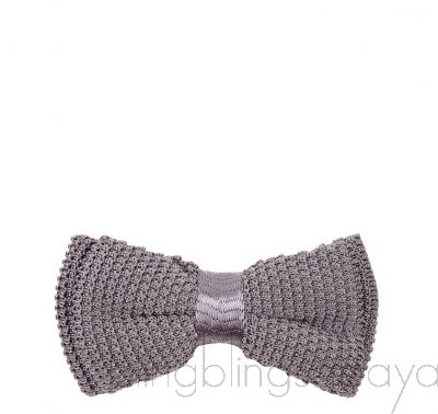 Grey Knitted Silk Bow Tie