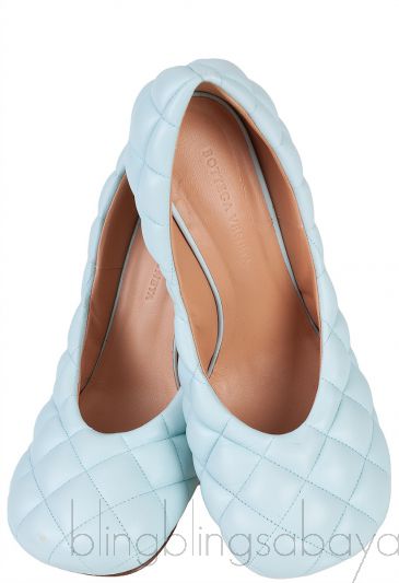 Light Blue Padded Block Square Toe Quilted Heels