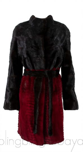 Bi-color Fur Belted Coat