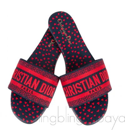 Dway Slide Navy Red Embroidered Slides