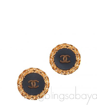 Vintage Chain CC Button Gold Plated Clip-on Earrings