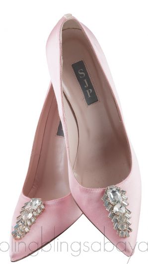 Pink Satin Crystal Embellished Heels          