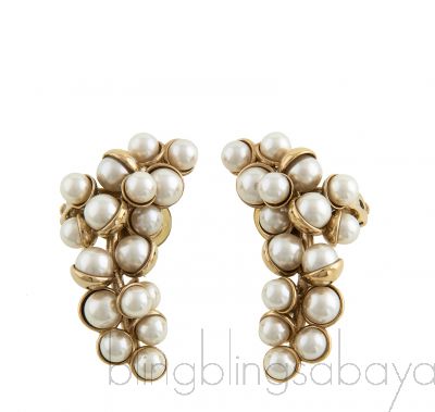 Pearl Cluster Clip Earrings  