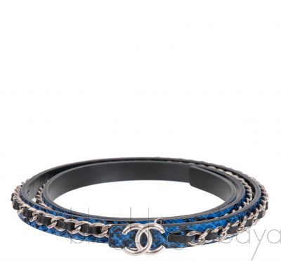 Blue Black CC Chain Python Belt