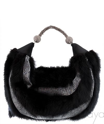 Fur Crystal Black Handbag