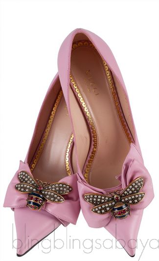Baby Pink Bow Bee Pointed Toe Heels   