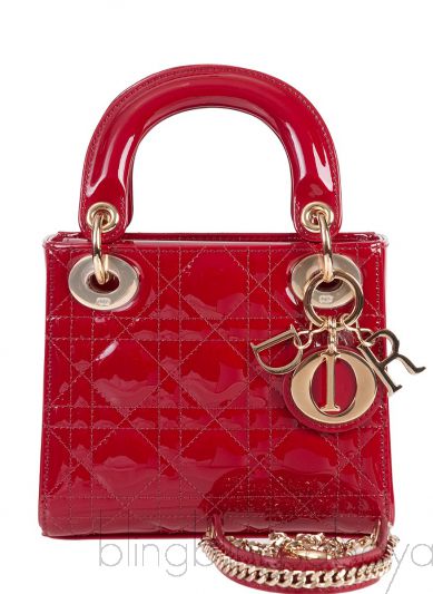 Lady Dior Mini Red Patent Quilted Leather GHW