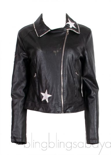 Black Crystal & Star Patch Emb Jacket  
