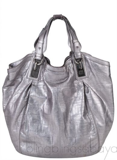 Metallic Grey GG Leather Hobo Bag