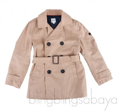 Brown Cotton Kids Trench Coat 