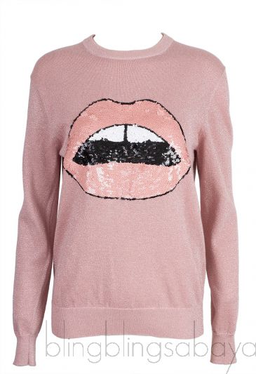 Metallic Pink Sequin Lip Sweatshirt 