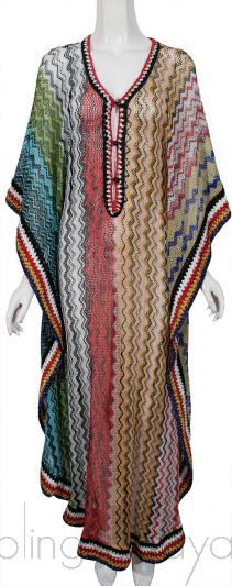 Multicolor Perforated Caftan Dress