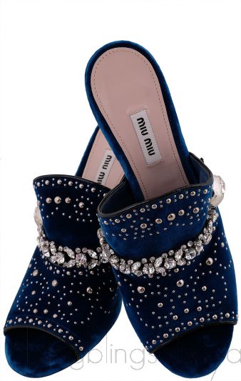 Blue Velvet Crystal Sandals