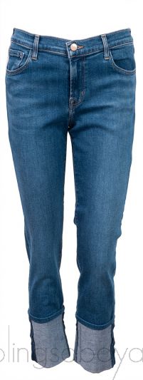 Blue Folded Hemline Jeans 