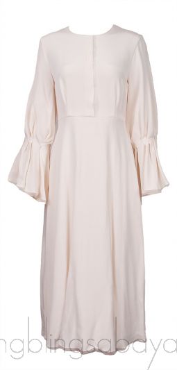 Off-white Gathered Sleeve Midi Dress