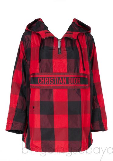 Dior Black & Red Plaid Polyester Rain Jacket