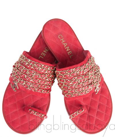 Red Suede & Chain Sandals