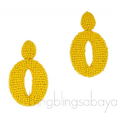 Circle Yellow Mustard Beaded Earrings