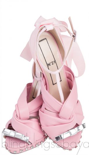 Pink Crystal-embellished Leather Knotted Sandals