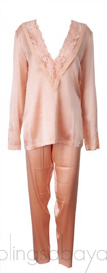 Light Orange V-neck Long Sleeve Pajama Set 