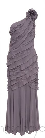 Grey Ruffle and Fringed One-Shoulder Organza Dress