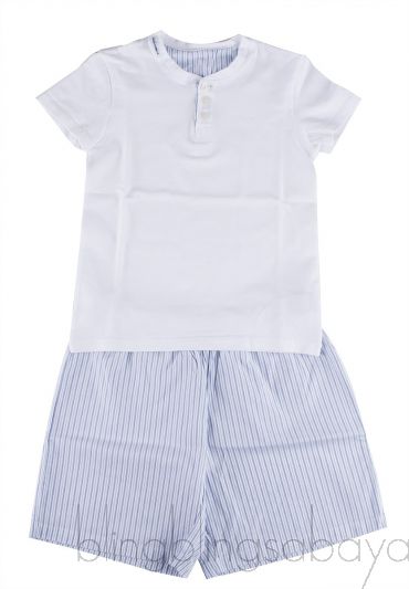 White T-shirt & Stripe Shorts Set 