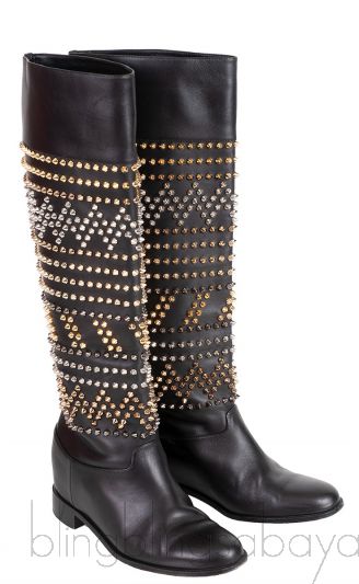 Black Rom Chic Flat Studded Boots