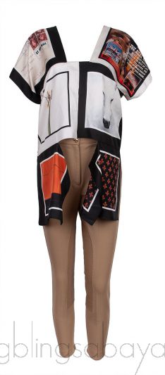 Multicolor Print Silk Blouse & Khaki Trouser 