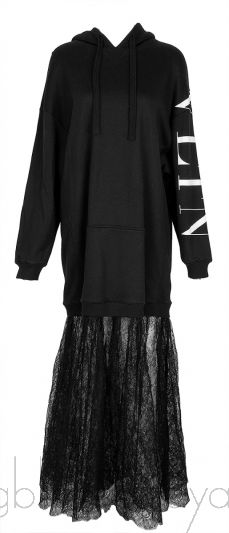 Black VLTN Lace Hoodie Dress